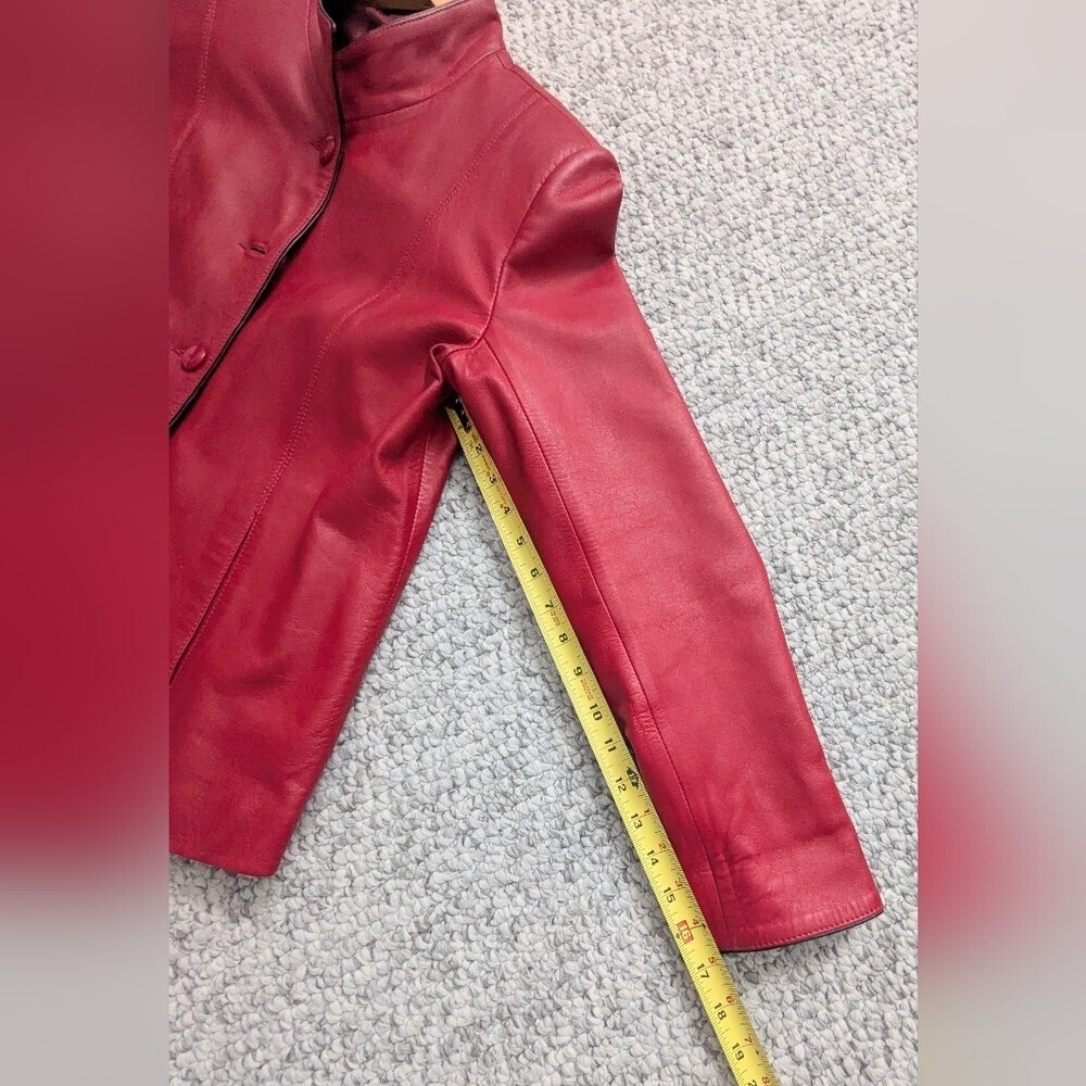 A Pop of Color! Venus Women's Red Button-Down Leather Jacket - Picture 13 of 15